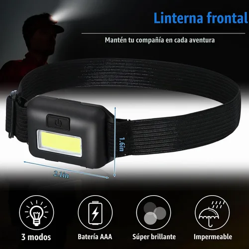 Vista 4 de Paquete de 48 unidades de linterna de cabeza LED, linterna de cabeza brillante impermeable, faro de cabeza de inundación Cob, luz de cabeza a granel