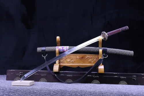 Vista 4 de SHZBZB Katana - Espada samurái hecha a mano, 41 pulgadas, arcilla de acero T10, templada, espada samurái de espiga completa