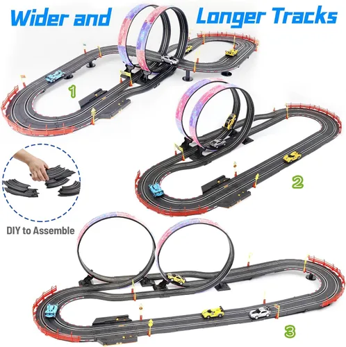 Vista 8 de Juego de pistas de carreras de autos de tragamonedas, pista eléctrica de 19 pies con luces LED y 4 autos de tragamonedas, 2 controladores de mano