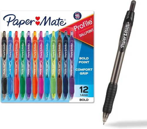 Vista 10 de Paper Mate Profile - Bolígrafos retráctiles de punta redonda (1.4mm), azul, 12