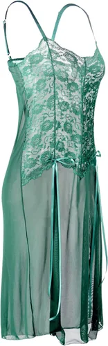 Vista 2 de Vestido de encaje con tirantes para mujer, sexy, transparente, con abertura, babydoll con abertura, lencería de malla seductora, talla grande