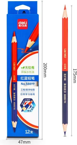 Vista 2 de lápiz rojo y azul doble cabeza 12, adecuado para ingeniería, medicina, marcado