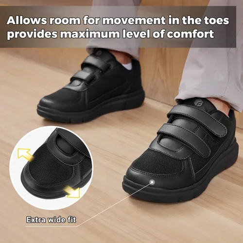 Vista 4 de FitVille Zapatos para diabéticos para hombre extra anchos, zapatos diabéticos para hombre para neuropatía, pies hinchados, alivio del dolor