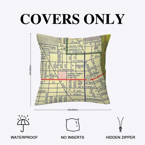 Vista 2 de Wrigley - Fundas de almohada impermeables para exteriores, diseño de mapa de campo, 24 x 24 pulgadas, diseño de mapas del mundo, fundas de cojín