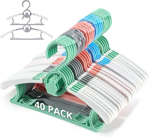 Vista 9 de Perchas ajustables para bebé, extensibles y apilables, perchas de plástico antideslizante de 11 a 14 pulgadas, perchas para niños pequeños
