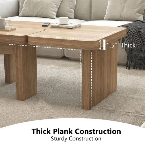 Vista 4 de Mesa de centro de granja, mesa central decorativa de 53 pulgadas con base gruesa, múltiples diseños, cambia entre mesa cuadrada y rectangular