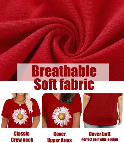 Vista 5 de Camisetas de talla grande con estampado de girasoles para mujer, camisetas inspiradoras de verano