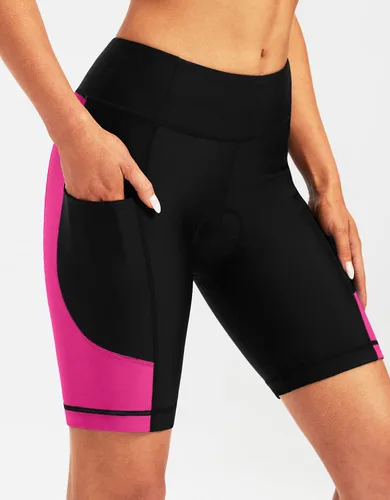 Vista 2 de Bikewa Pantalones cortos de bicicleta para mujer, acolchados 4D, pantalones cortos de ciclismo de carretera, para mujer, con bolsillos con cremallera