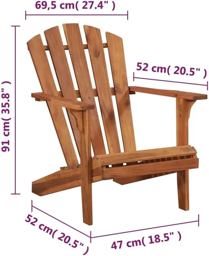 Vista 2 de Patio Adirondack Chair Solid Acacia Wood Outdoor Furniture Comfortable Foldable Chair Stackable for Balcony & Exterior Use
