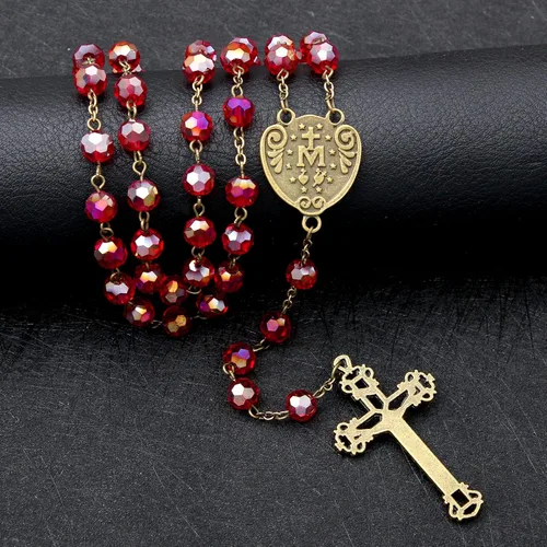 Vista 32 de KOMI Rosario de cuentas católicas para mujer, collar de cuentas de rosario con cruz de crucifijo, perlas de cristal, rosario, rosarios, católicos