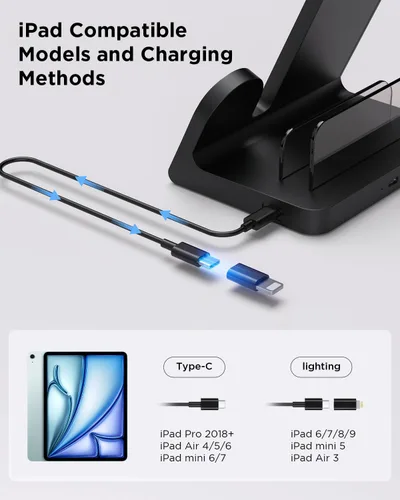 Vista 9 de Cargador inalámbrico Mag-Safe para iPhone: estación de carga 3 en 1 para múltiples dispositivos Apple - Soporte de carga de 18 W para iPhone 16 15
