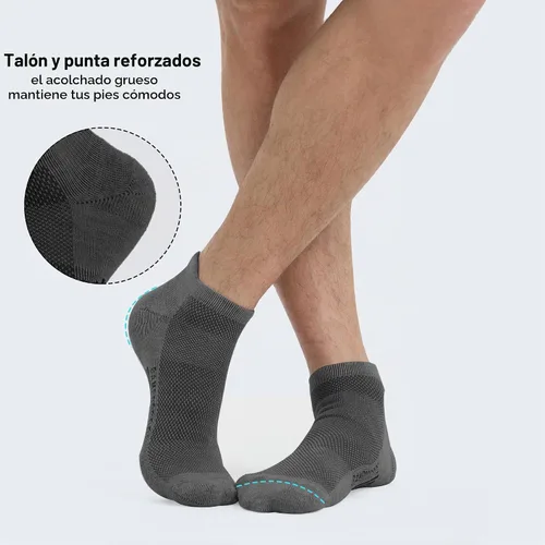Vista 4 de BAMBOO COOL Calcetines tobilleros deportivos para hombre que absorben la 4*negro/4*gris oscuro