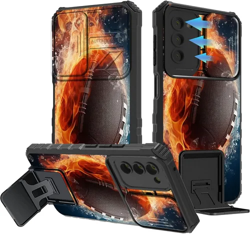 Vista 113 de Funda para Samsung Galaxy A13 5G/4G/A04S, Galaxy A13 5G con cubierta de cámara deslizante, funda de doble capa integrada con función atril