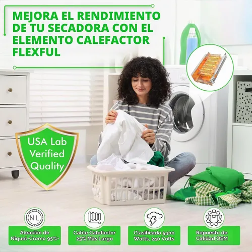 Vista 5 de 279838 Elemento calefactor para secadora – Bobina de níquel cromo mejorada al 95%, probada en laboratorio de Estados Unidos – Compatible