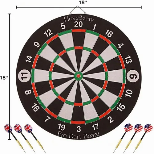Vista 9 de Juego de tablero de dardos, juego de dardos con 6 dardos de metal y diana flocada de doble cara (18 pulgadas)