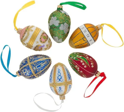 Vista 3 de BestPysanky 1903 The Clock Royal - Adorno de cristal de huevo de 4 pulgadas Hand Painted in Ukraine, German Glass, Italian Paints, Hanging Ribbon