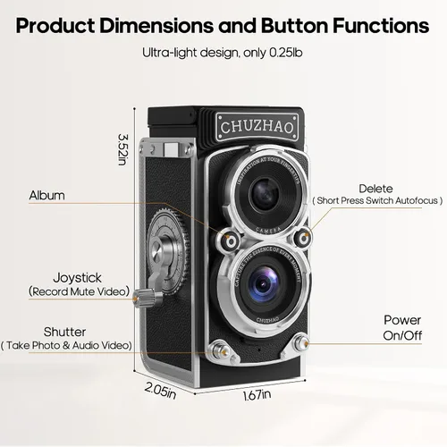 Vista 7 de CHUZHAO Mini Retro Digital Camera Vintage Point and Shoot Auto Focus Camera Negro