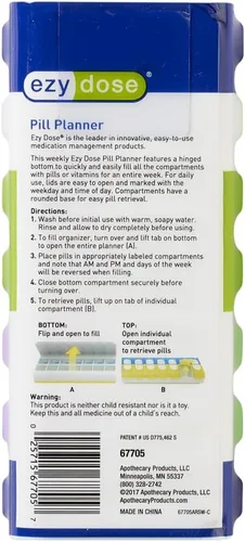 Vista 5 de EZY DOSE Organizador de píldoras semanal (7 días), planificador de medicamentos, caja de vitaminas, estuche de planificador diario, 2 veces al día