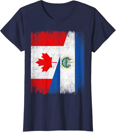 Vista 30 de Camiseta Half Canada El Salvador Flag Canadian Salvadoran Pride Roots