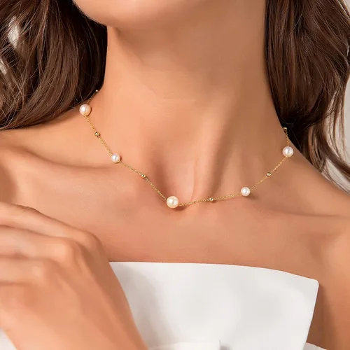 Vista 2 de Dainty Pearl Choker Necklace for Women Shining Pearl Necklace Adjustable Birthday Gift for Her