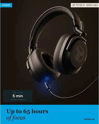 Vista 2 de TREBLAB U5 Auriculares con cancelación activa de ruido sobre la oreja, auriculares inalámbricos Bluetooth 5.3 con micrófono, batería de 65 horas