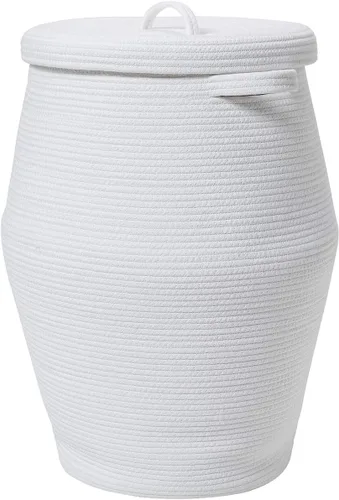 Vista 20 de Cesta alta de cuerda de algodón hecha a mano de 26"x20" con tapa, elegante forma de frasco con cubierta, cesto para ropa con tapa, para dormitorio