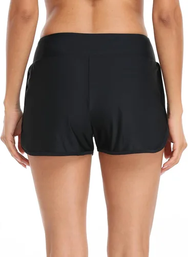 Vista 6 de RELLECIGA Pantalones Cortos de Tabla para Mujer de Cintura Alta con Control de Abdomen y Shorts de Natación Integrados Negro