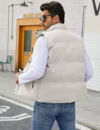 Vista 3 de Flygo Chaleco acolchado de invierno para hombre, chaleco ligero con cuello alto, chaqueta sin mangas