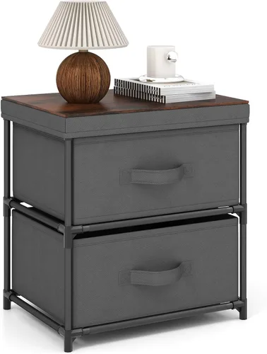 Vista 12 de GOFLAME Cómoda de tela con 2 cajones, mesita de noche para dormitorio, mesita de noche con contenedores y asas de tela extraíbles, mesa auxiliar