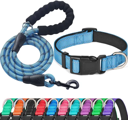 Vista 10 de Ladoogo collar reflectante para perro con acolchado de neopreno suave, collares de nylon transpirables y ajustables para perros pequeños, medianos
