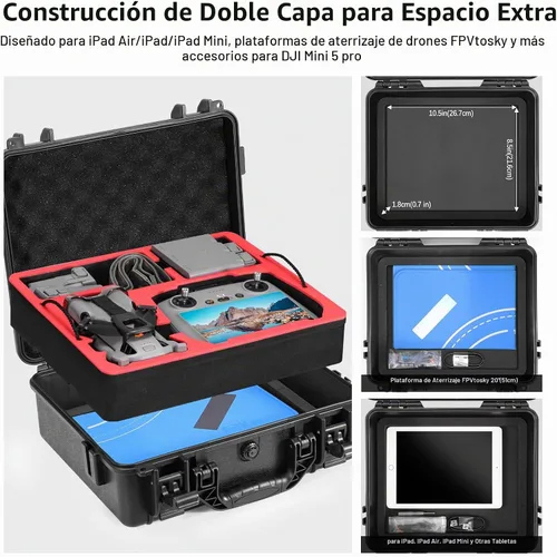 Vista 3 de FPVtosky Funda rígida de doble capa para DJI Mini 5 Pro [solo funda], funda de transporte impermeable para Mavic Mini 5 Pro/Fly More Combo/Plus