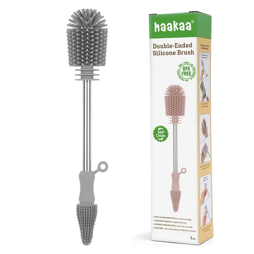 Vista 14 de haakaa Cepillo de Limpieza Cepillo de Silicona para Biberones de Doble Punta con Cerdas Suaves de Silicona para Extractores de Leche Materna
