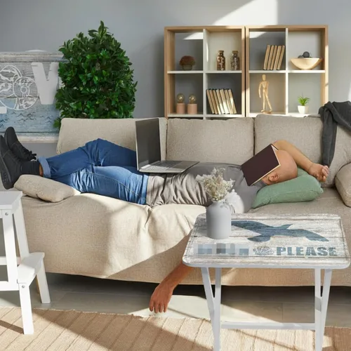 Vista 2 de Sintuff Juego de 4 bandejas de TV de playa costeras con soporte, cabo, artesanos, sirena, plegable, de madera, decorativa, mesa de comedor, casa