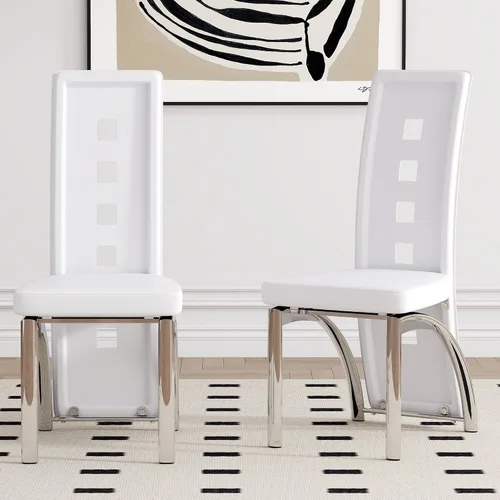 Vista 10 de Juego de 2 sillas de comedor modernas, juego de 2 sillas de comedor negras, sillas de cocina tapizadas de piel sintética con patas de metal dorado