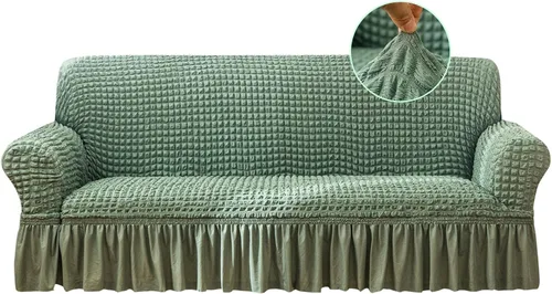 Vista 8 de Jeloris Funda Protectora Elástica para Sofá de Dos Plazas de Fácil Ajuste con Falda, Protector de Muebles Universal Duradero Lavable de Alta Beige
