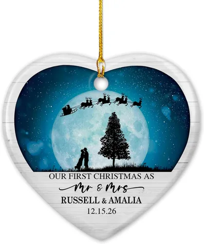 Vista 18 de Adorno de cerámica de 2 años de Navidad 2025, adorno de cerámica personalizado para parejas, regalo para parejas, aniversario, boda, señor Sra.