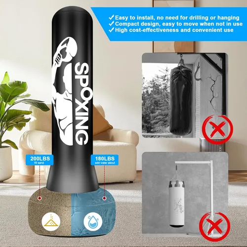 Vista 4 de Freestanding Punching Bags for Adults Teens - 70" Heavy Bag with Stand Men Standing Boxing Inflatable Kickboxing Training MMA Muay Thai Fitness