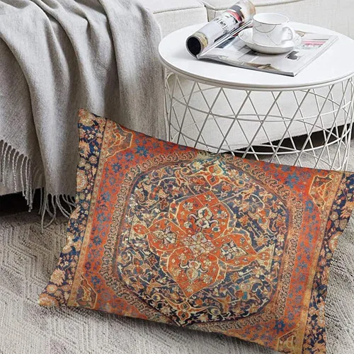 Vista 5 de 1 funda de almohada con estampado de alfombra turca del siglo XVII de 12 x 20 pulgadas, funda de cojín decorativa de terciopelo suave