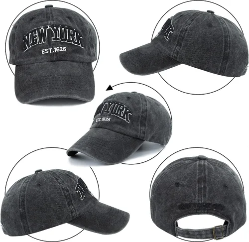 Vista 7 de Sombrero de béisbol New York Distressed-Adjustable Strapback - Sombrero de sarga lavada unisex, talla única