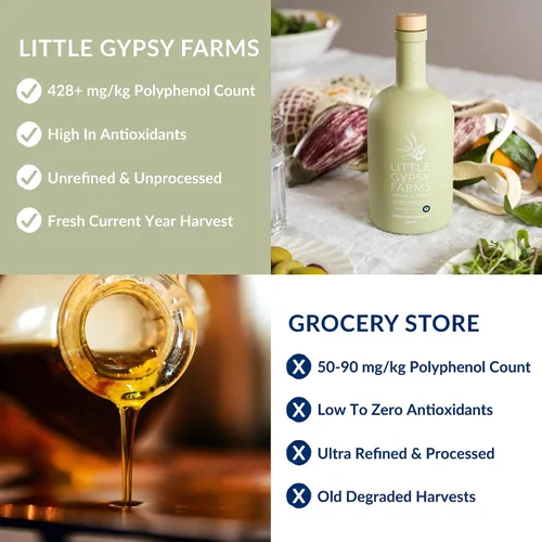 Vista 3 de AOVE reliquia Little Gypsy Farms - Aceite de oliva virgen extra griego cultivado en finca Variedad de oliva más saludable 5X polifenoles