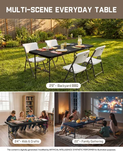 Vista 4 de FanttikOutdoor Mesa plegable de plástico de 6 pies de ajuste rápido para Negro