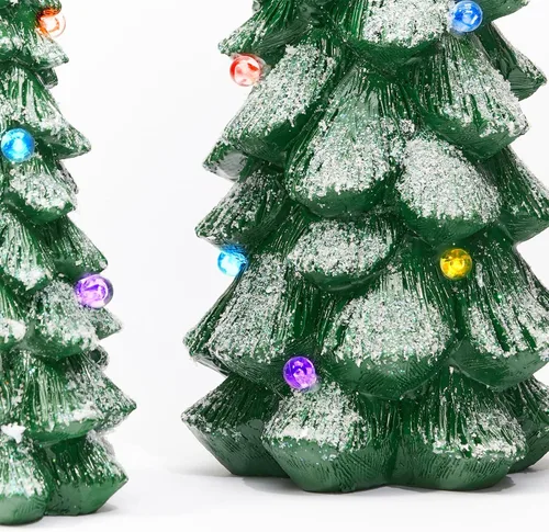 Vista 6 de WDS WONDROUS - Figura de árbol de Navidad verde iluminado, 2 piezas de árboles de Navidad with Lights, Xmas Tree Figurines for Tabletop Mantel Shelf