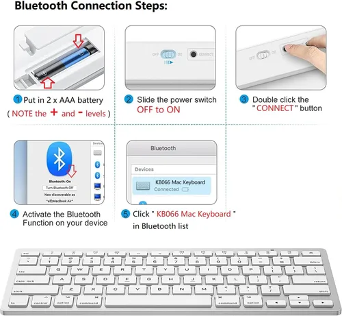 Vista 9 de OMOTON Bluetooth Keyboard Compatible with Mac ONLY, Compact Wireless Keyboard Compatible with MacBook Pro/Air, iMac, Mac mini/Pro, Silver