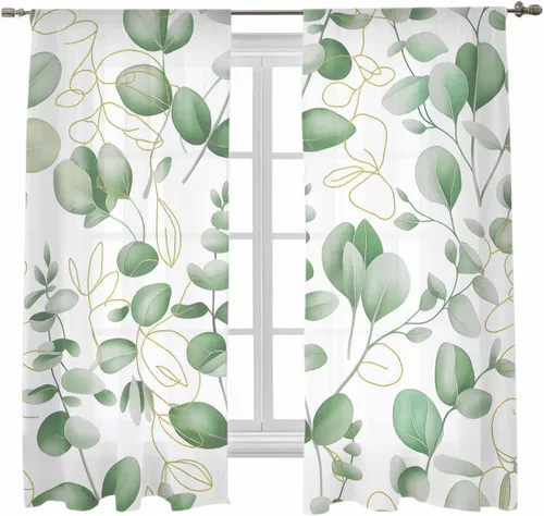 Vista 13 de Cortinas CosyBright Feliz Día de San Valentín, 63 Pulgadas de Largo, 2 Paneles, Gnomos, Cortina de Ventana Roja, Corazón de Amor, Árbol, Cortinas