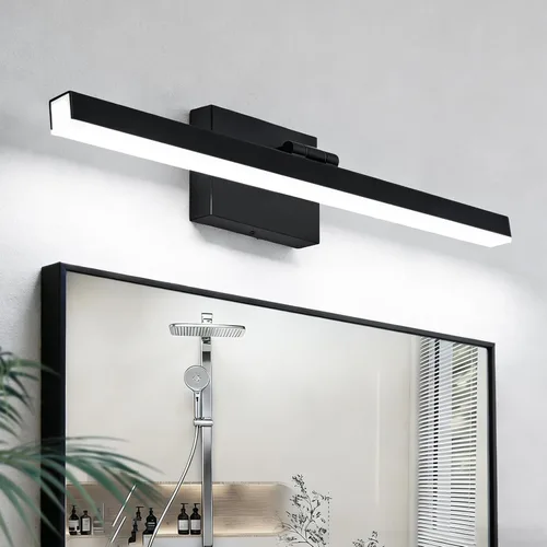 Vista 21 de IZORRO Moderna lámpara de tocador de baño de 16 pulgadas, giratoria, 12 W, regulable, lámpara LED sobre el espejo, barra de luz negra para tocador