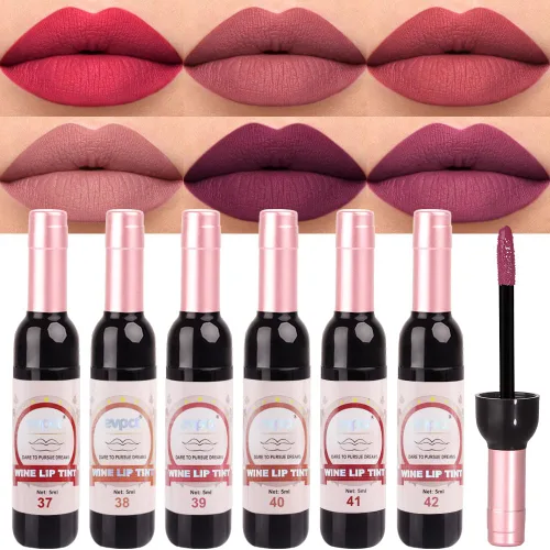 Vista 9 de evpct Juego de 6 labiales líquidos mate en colores oscuros negro, azul, verde, púrpura, rosa y rojo para mujeres, juego de maquillaje de tinte