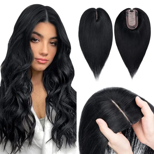 Vista 7 de Hairro Toppers de cabello humano 100% real para mujeres sin flequillo, postizos de cabello real con clip, base de seda transpirable para cubrir