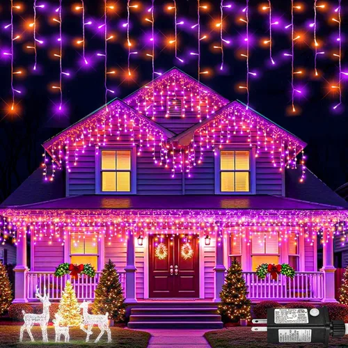 Vista 12 de Luces de carámbano de 33 pies para exteriores, luces de Navidad rojas y verdes para exteriores e interiores, 400 luces LED con 75 caídas, con Rojo
