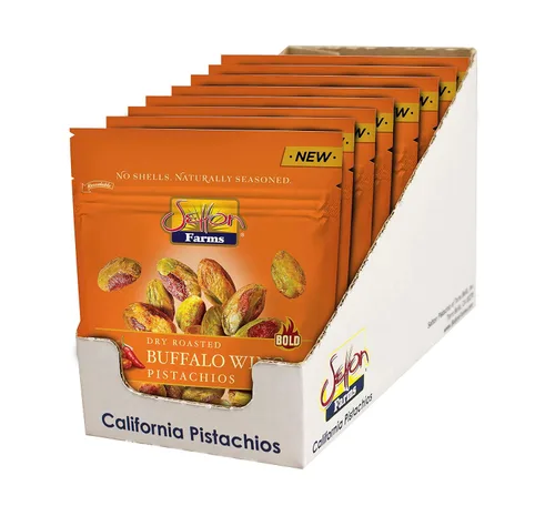Vista 4 de Pistachos sazonados sin cáscara, sabor alitas de búfalo, bolsas de 2.5 onzas, paquete de 8, Kosher
