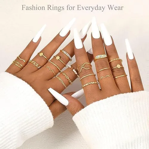 Vista 2 de ÌF ME Juego de 24 anillos dorados vintage para nudillos para mujeres y niñas, bohemios, delicados y apilables, anillos de dedo midi, serpiente